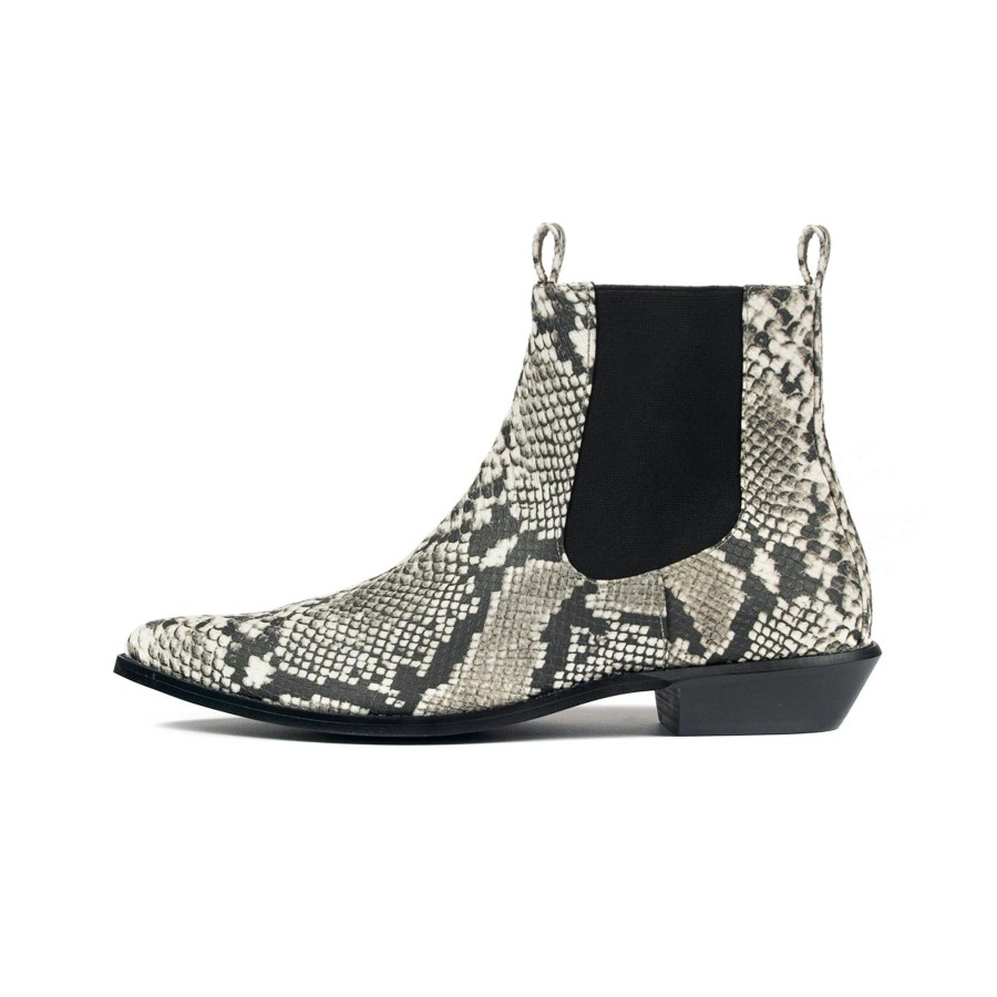 Men Straight To Hell Apparel Vegan | Vegan Addison - Grey Snakeskin Faux Leather Chelsea Boots