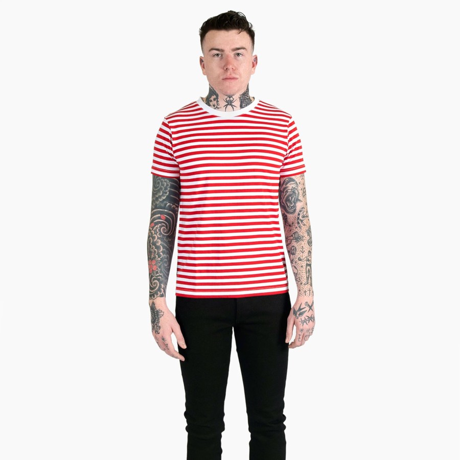 Men Straight To Hell Apparel T-Shirts & Tank Tops | Jasper - White And Red Striped T-Shirt (Size Xs, S, M, L, Xl, 2Xl)