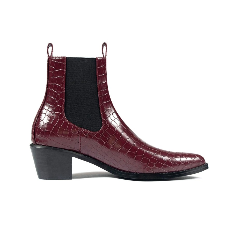 Women Straight To Hell Apparel Vegan | Vegan Addison - Burgundy Snakeskin (Size 7, 8, 8.5)