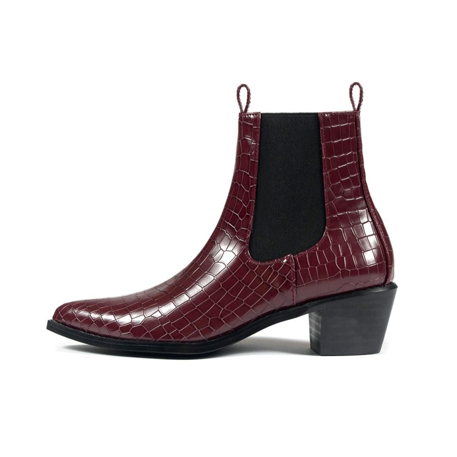 Women Straight To Hell Apparel Vegan | Vegan Addison - Burgundy Snakeskin (Size 7, 8, 8.5)