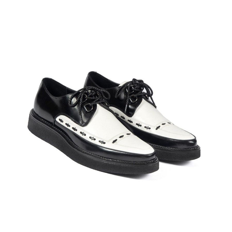 Women Straight To Hell Apparel Shoes | Hawkins - Black And White Leather Creepers