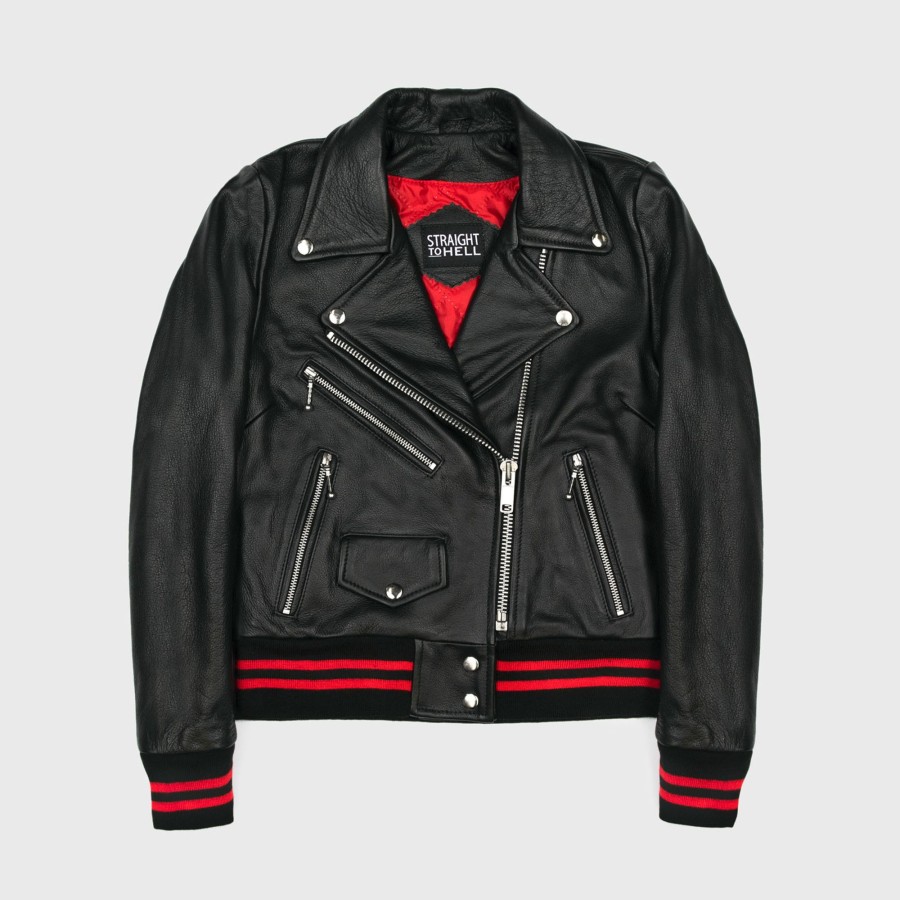 Women Straight To Hell Apparel Leather Jackets | Baron - Black And Red Leather Jacket (Size Xs, S, M, L, 3Xl, 4Xl, 5Xl)