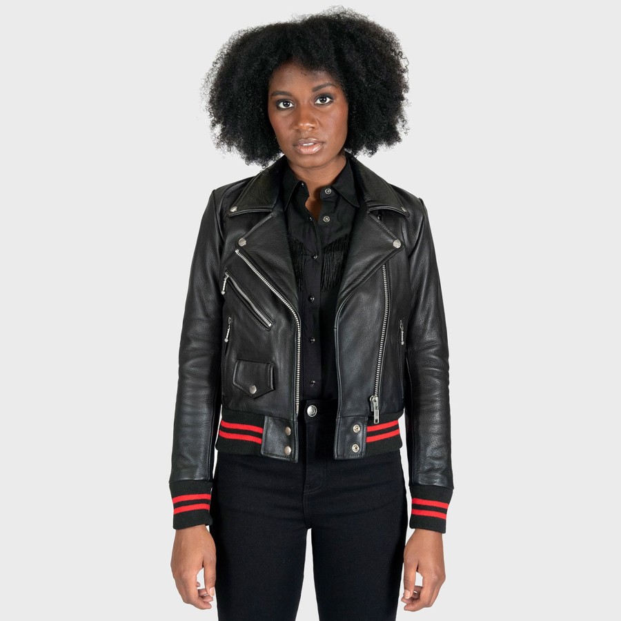 Women Straight To Hell Apparel Leather Jackets | Baron - Black And Red Leather Jacket (Size Xs, S, M, L, 3Xl, 4Xl, 5Xl)