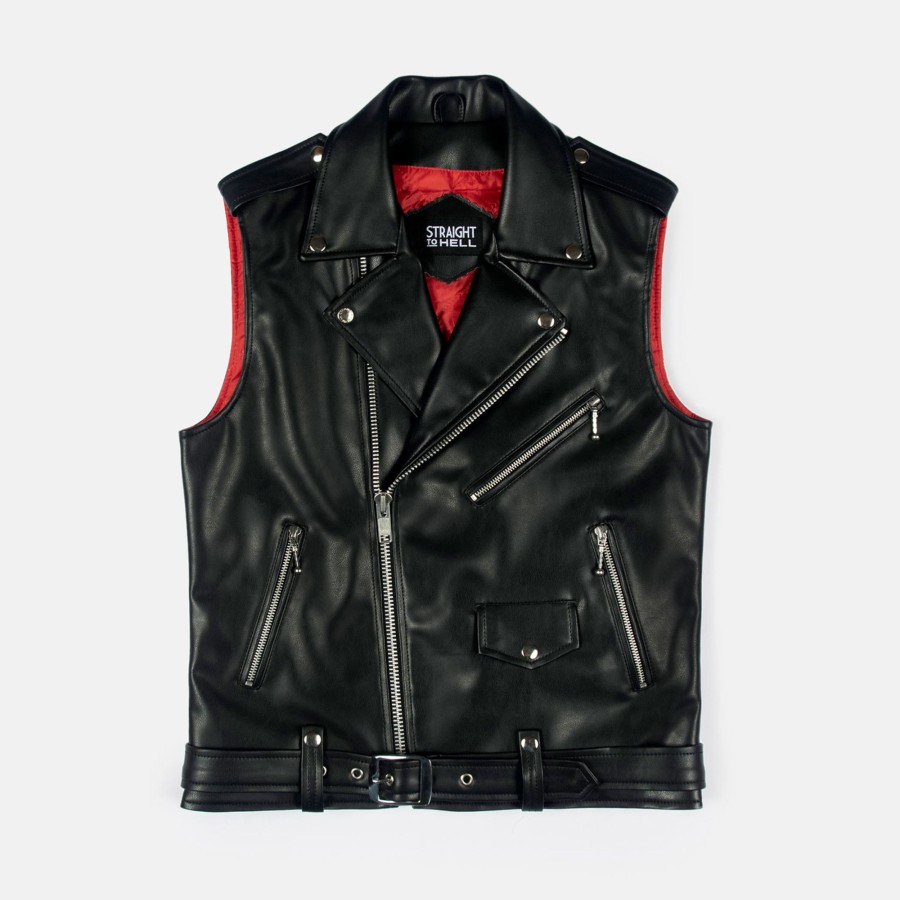 Men Straight To Hell Apparel Vegan Leather Jackets | Vegan Commando Vest - Faux Leather Vest