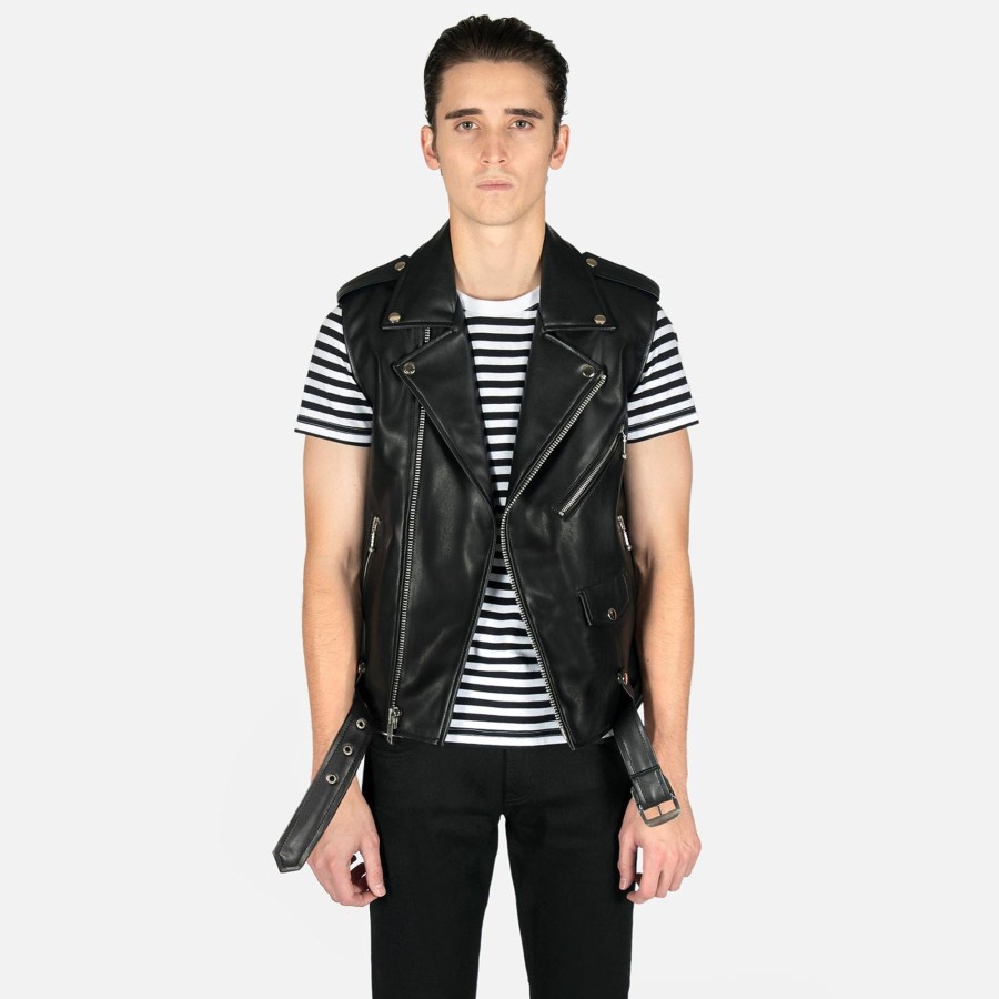 Men Straight To Hell Apparel Vegan Leather Jackets | Vegan Commando Vest - Faux Leather Vest