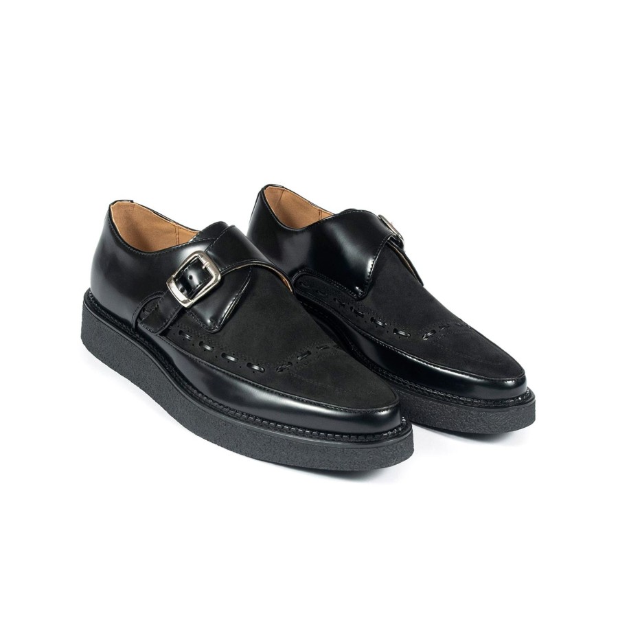 Women Straight To Hell Apparel Vegan | Vegan Memphis - Black And Black Faux Leather Creepers