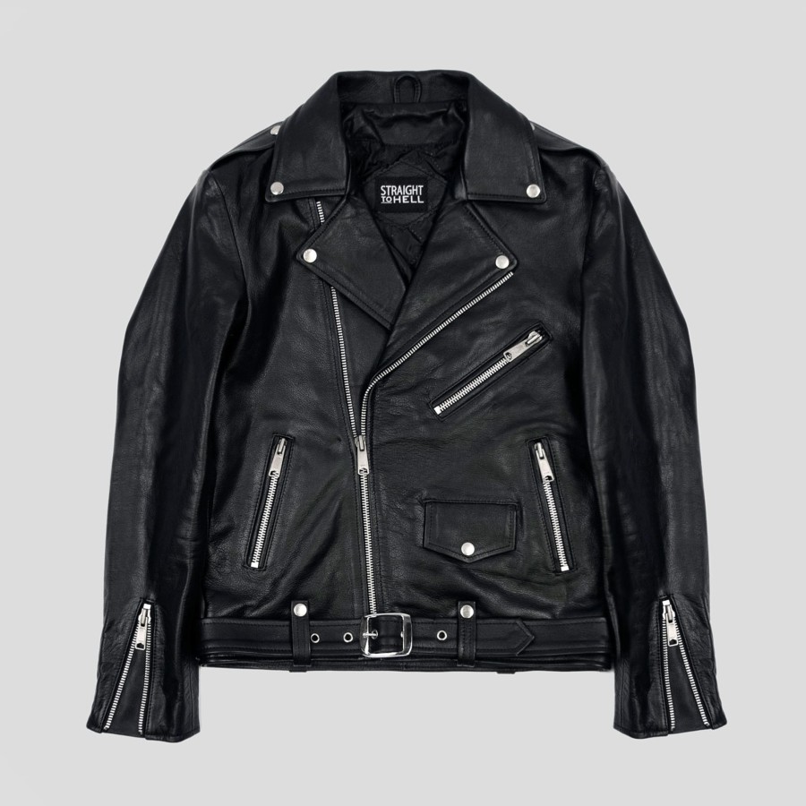 Men Straight To Hell Apparel Leather Jackets | Commando - Black And Nickel - Black Lining - Leather Jacket