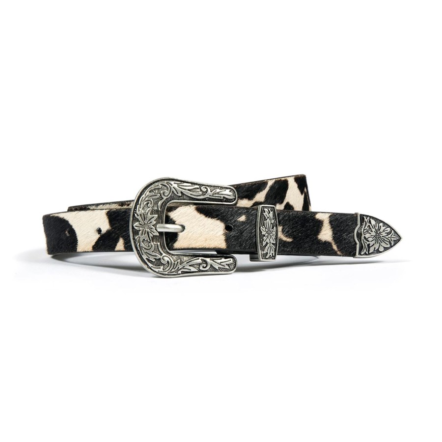 Men Straight To Hell Apparel Belts | Freddie - Cow Print Leather Belt