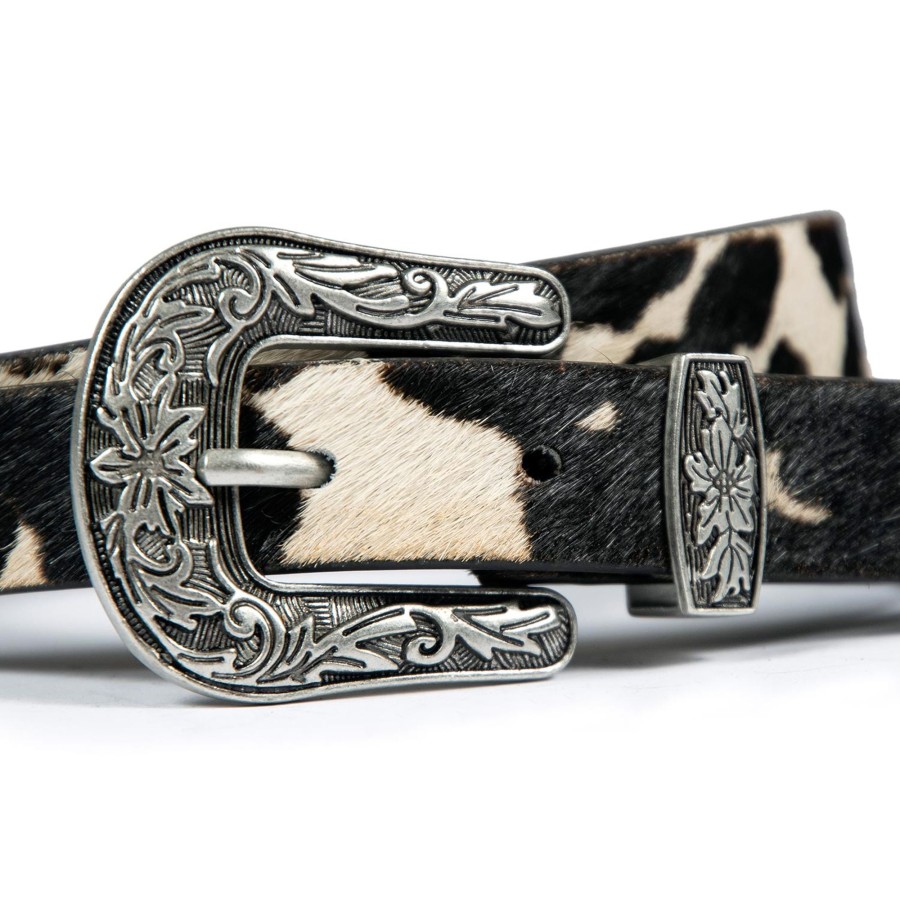 Men Straight To Hell Apparel Belts | Freddie - Cow Print Leather Belt