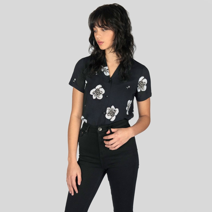 Women Straight To Hell Apparel Shirts & Tops | Heart Full Of Soul - Black And Grey Floral Print Shirt (Size Xs, S, M, L, 2Xl, 3Xl, 4Xl)