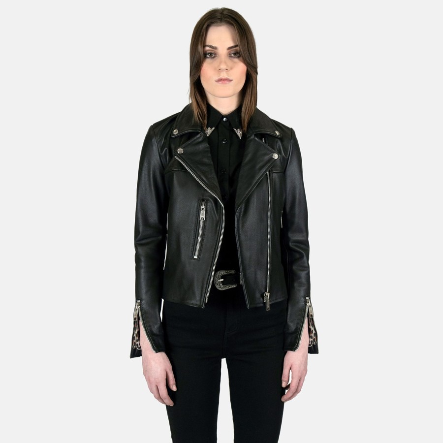 Women Straight To Hell Apparel Leather Jackets | Bristol Lightweight - Leopard Print Lining - Leather Jacket