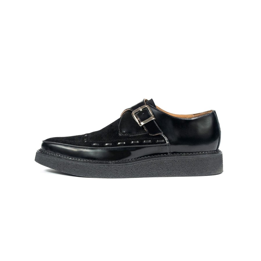 Women Straight To Hell Apparel Shoes | Memphis - Black Leather And Suede Creepers