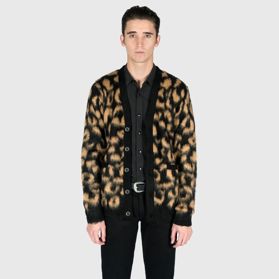 Men Straight To Hell Apparel Sweaters | Clyde - Leopard Cardigan Sweater (Size Xs)