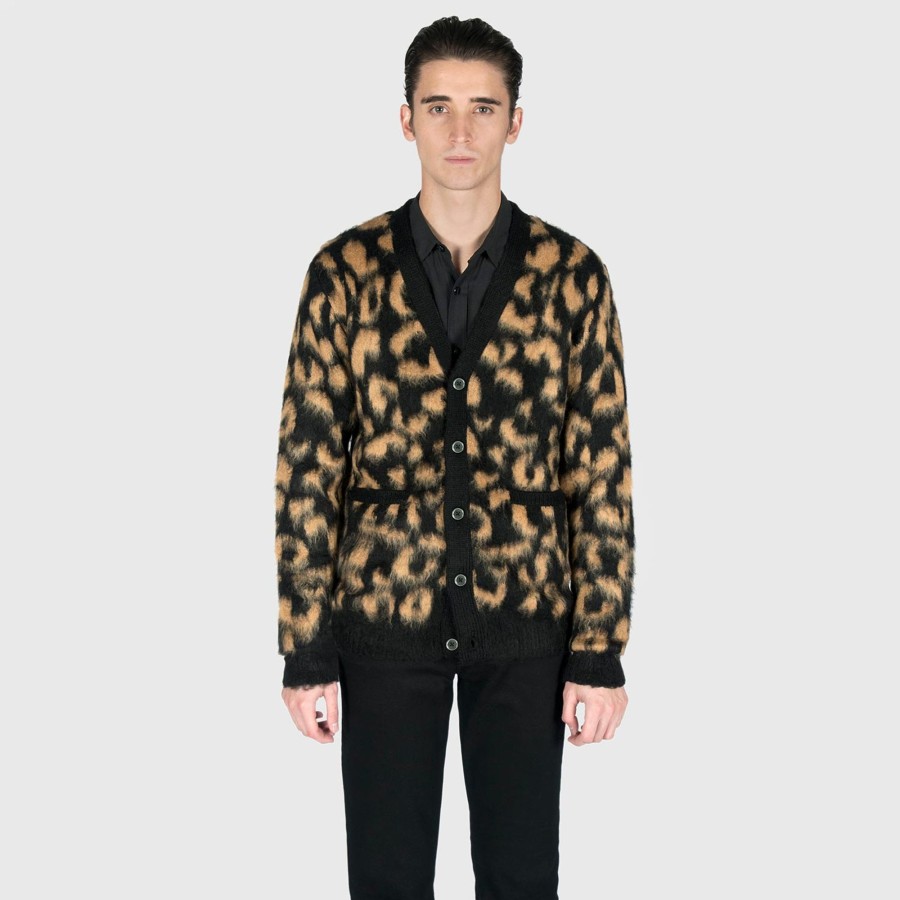 Men Straight To Hell Apparel Sweaters | Clyde - Leopard Cardigan Sweater (Size Xs)