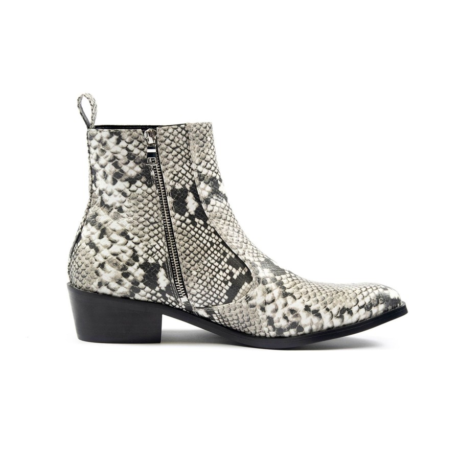 Men Straight To Hell Apparel Vegan | Vegan Richards - Grey Snakeskin Faux Leather Zip Boots