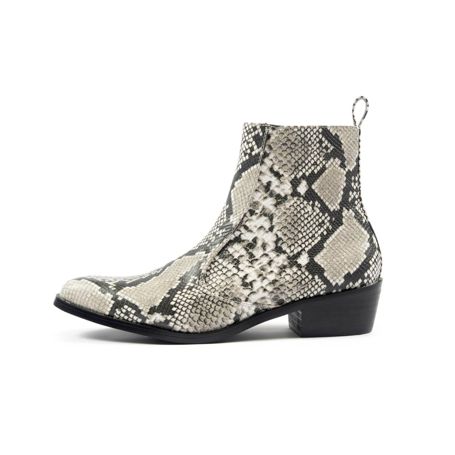 Men Straight To Hell Apparel Vegan | Vegan Richards - Grey Snakeskin Faux Leather Zip Boots