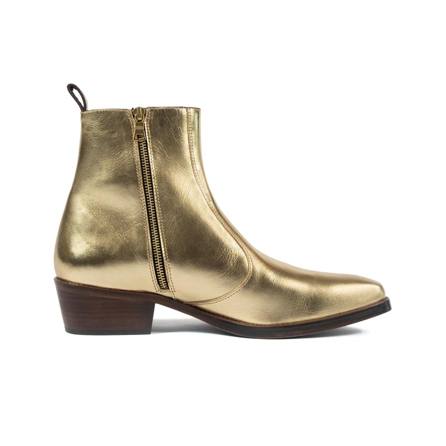 Men Straight To Hell Apparel Boots | Richards - Gold Leather Zip Boot