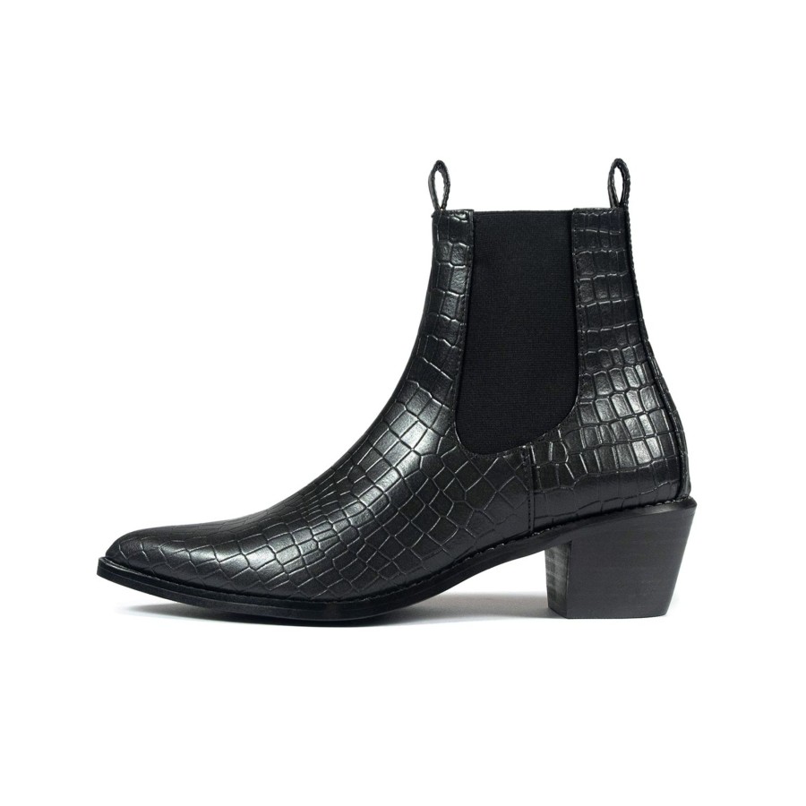 Women Straight To Hell Apparel Boots | Vegan Addison - Black Snakeskin Faux Leather Chelsea Boots (Size 7, 7.5, 8, 8.5, 10)