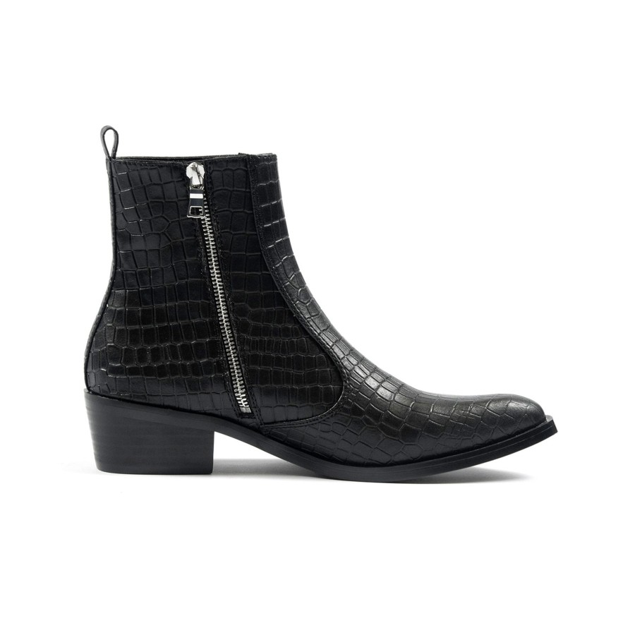 Women Straight To Hell Apparel Vegan | Vegan Richards - Black Snakeskin Faux Leather Zip Boots (Size 6.5, 7.5, 8, 8.5, 9, 9.5)