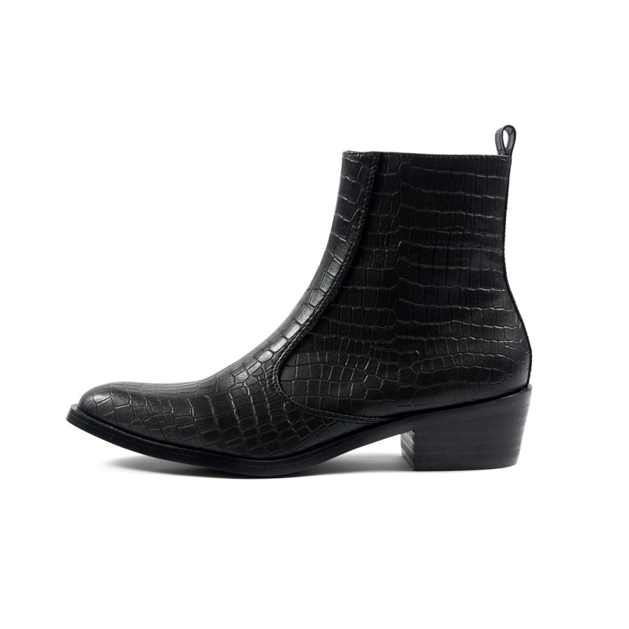 Women Straight To Hell Apparel Vegan | Vegan Richards - Black Snakeskin Faux Leather Zip Boots (Size 6.5, 7.5, 8, 8.5, 9, 9.5)