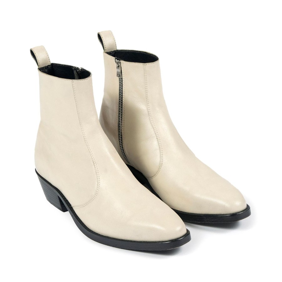 Men Straight To Hell Apparel Boots | Richards - Cream Leather Zip Boot