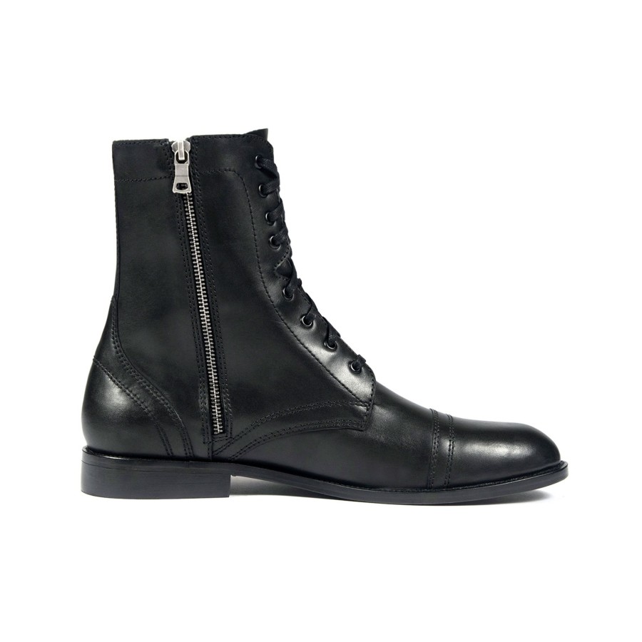 Men Straight To Hell Apparel Boots | Division - Black And Nickel Leather Combat Boots