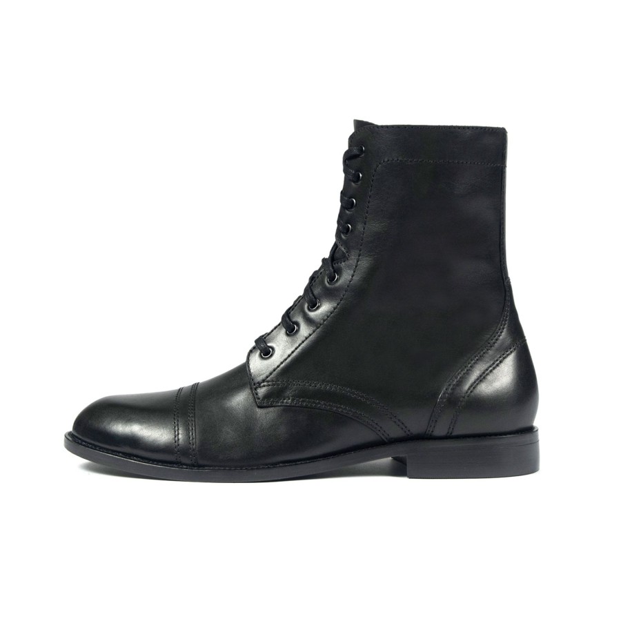 Men Straight To Hell Apparel Boots | Division - Black And Nickel Leather Combat Boots