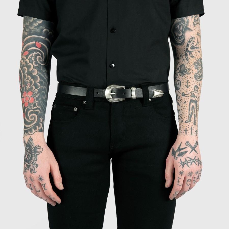 Men Straight To Hell Apparel Belts | Calvera - Black Leather Belt