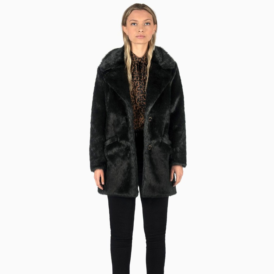 Women Straight To Hell Apparel Coats & Jackets | Deville - Black Faux Fur Coat (Size Xs, S, M, L, Xl, 2Xl, 3Xl, 4Xl)