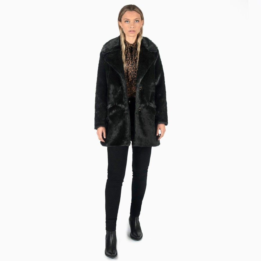 Women Straight To Hell Apparel Coats & Jackets | Deville - Black Faux Fur Coat (Size Xs, S, M, L, Xl, 2Xl, 3Xl, 4Xl)