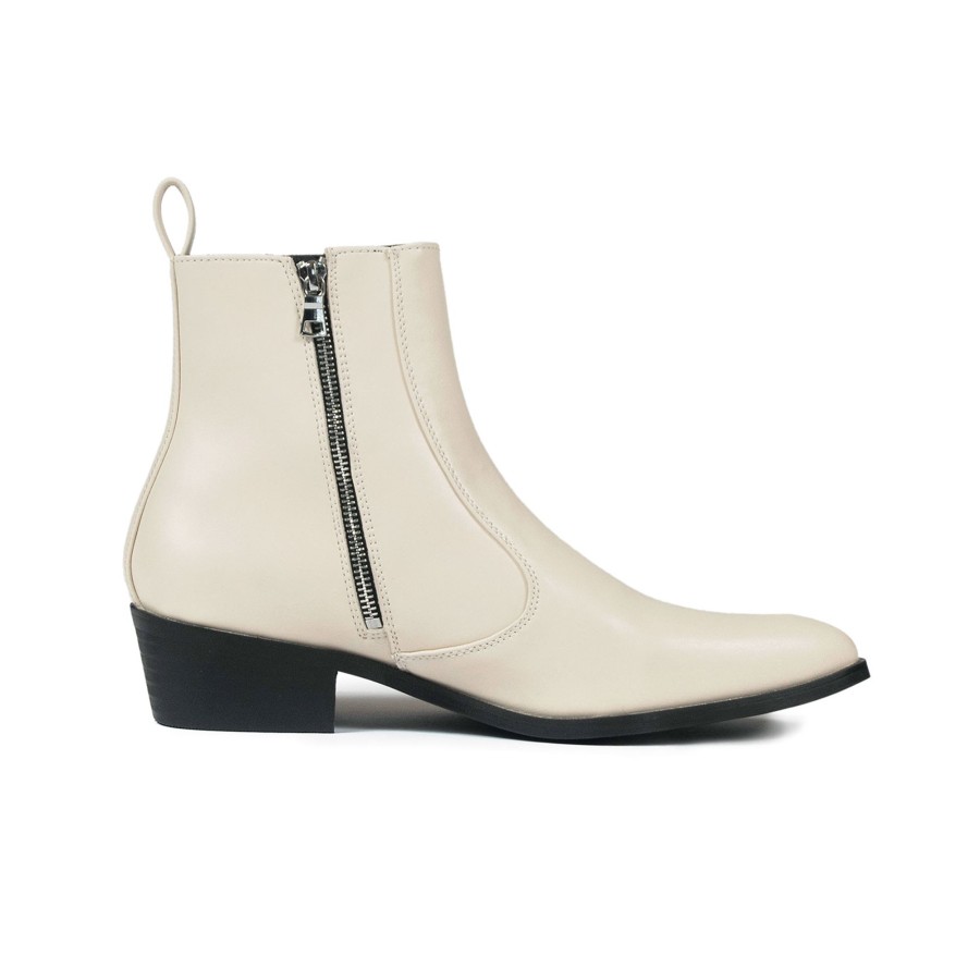 Men Straight To Hell Apparel Vegan | Vegan Richards - Cream Faux Leather Zip Boots