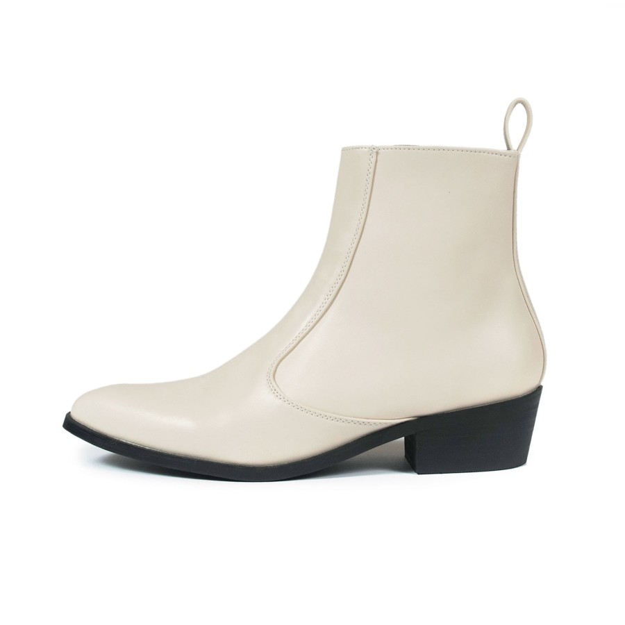 Men Straight To Hell Apparel Vegan | Vegan Richards - Cream Faux Leather Zip Boots