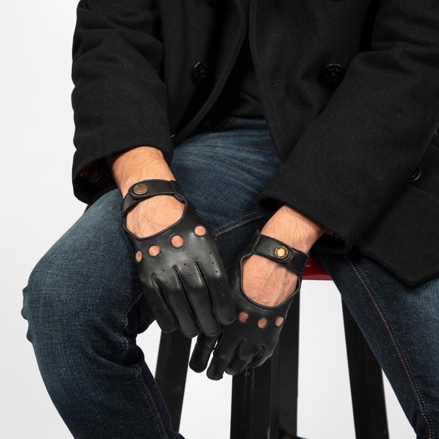 Men Straight To Hell Apparel Gloves | Bullitt - Black And Brass Leather Gloves