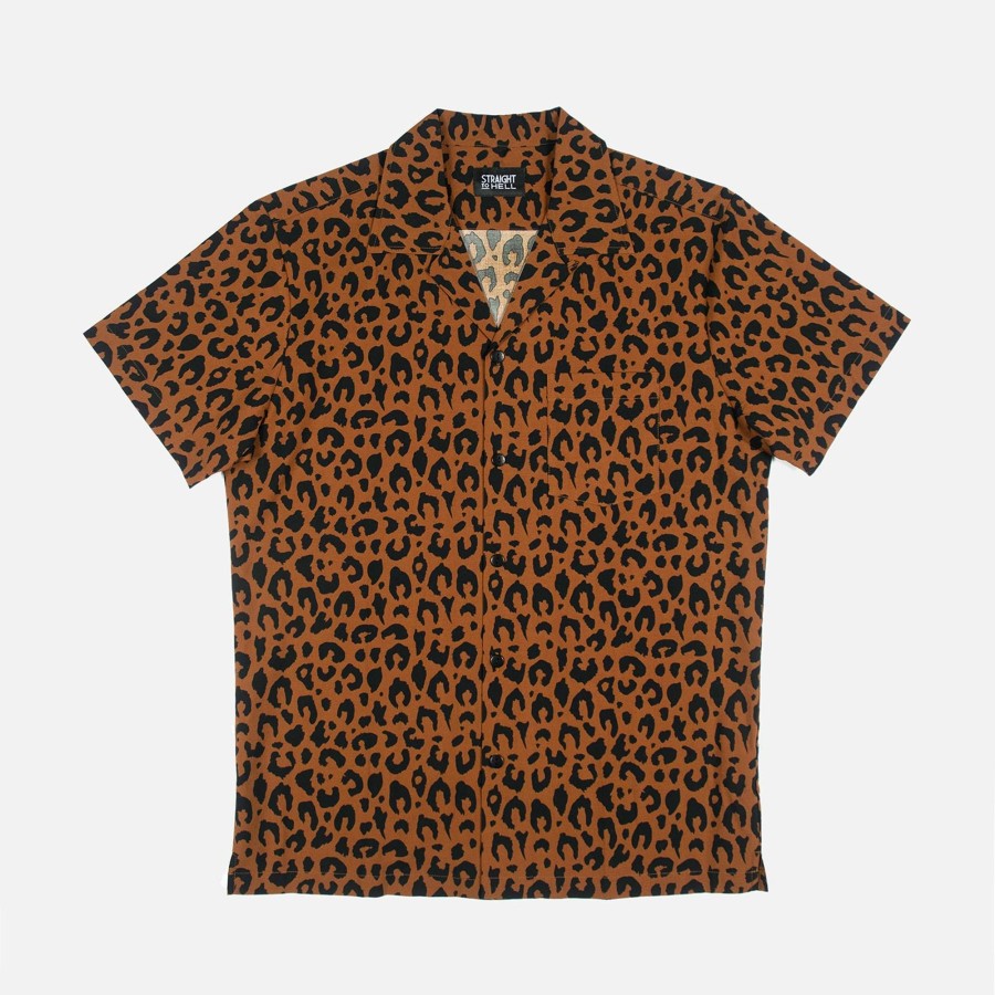 Men Straight To Hell Apparel Shirts | Boss Leopard - Brown And Black Leopard Print Shirt (Size S, M, 2Xl)