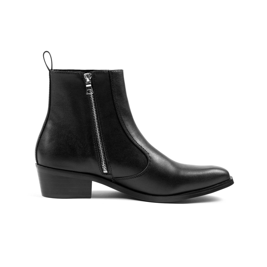 Men Straight To Hell Apparel Vegan | Vegan Richards - Black Faux Leather Zip Boots