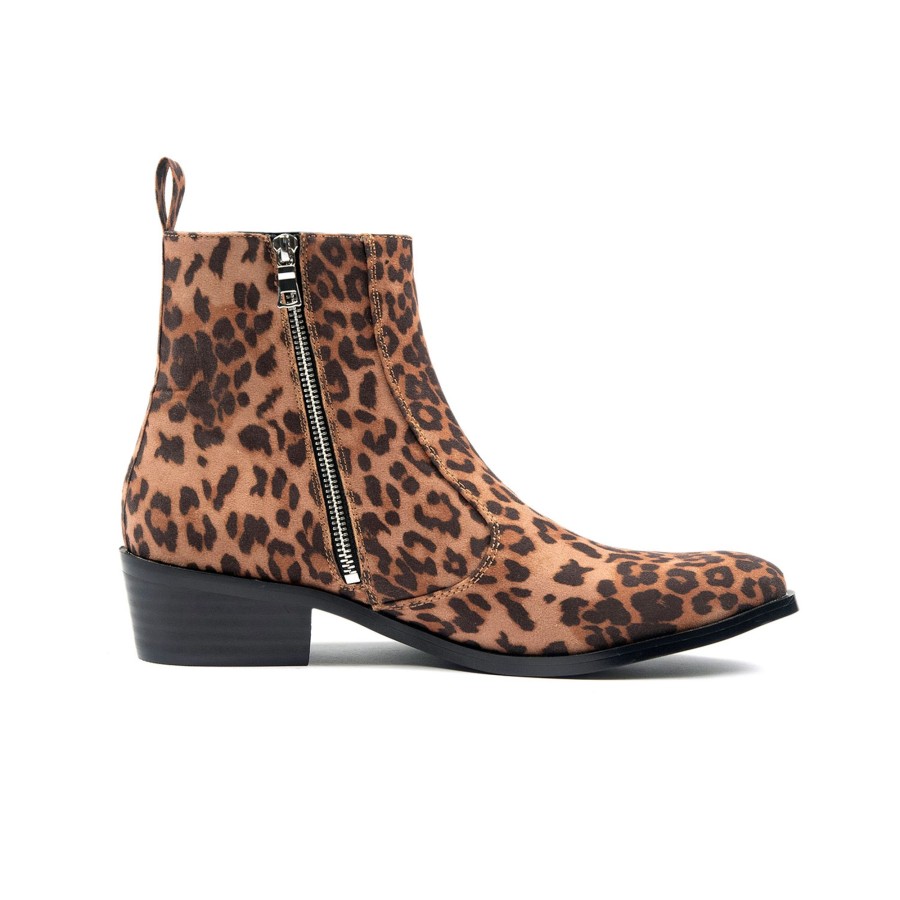 Men Straight To Hell Apparel Vegan | Vegan Richards - Leopard Zip Boots