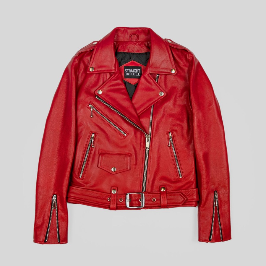 Women Straight To Hell Apparel Leather Jackets | Commando - Blood Red Leather Jacket