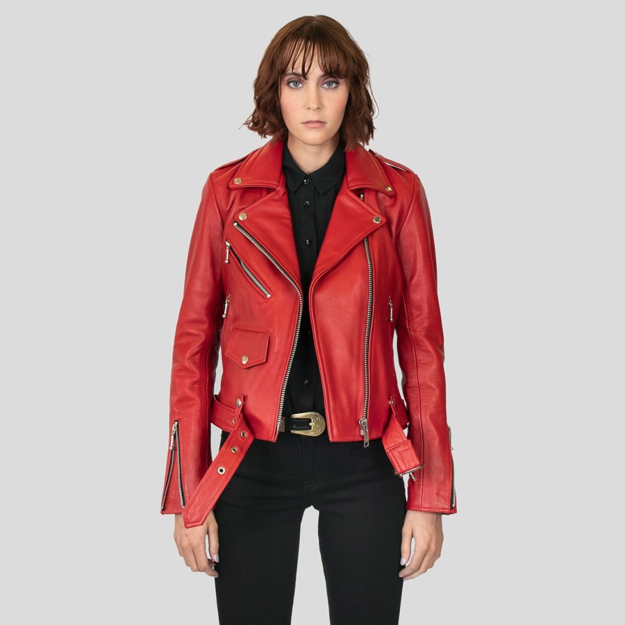 Women Straight To Hell Apparel Leather Jackets | Commando - Blood Red Leather Jacket