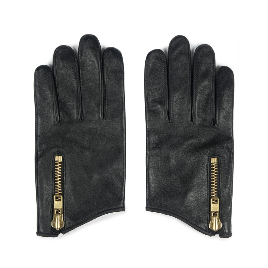 Men Straight To Hell Apparel Gloves | Throttle - Black And Gold Leather Gloves