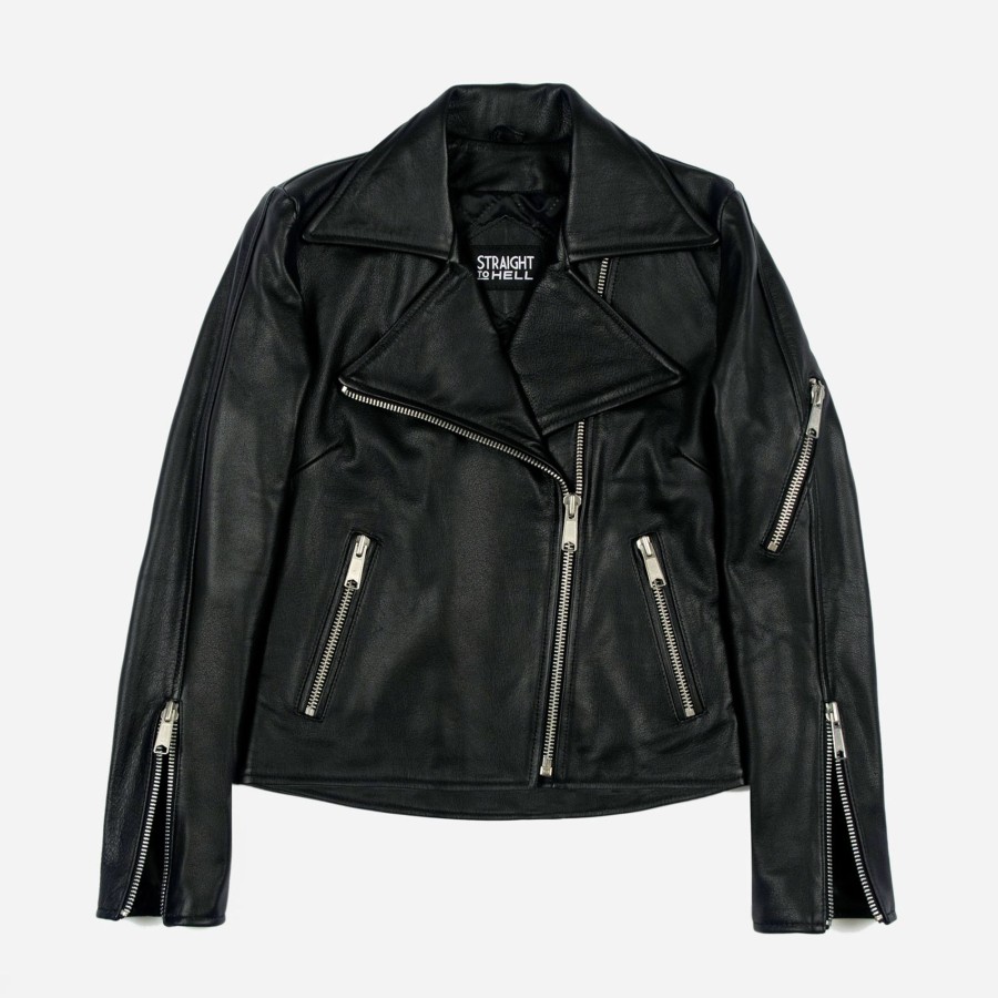 Women Straight To Hell Apparel Leather Jackets | Flash - Leather Jacket (Size Xs, S, M, L, Xl, 2Xl, 3Xl, 4Xl)