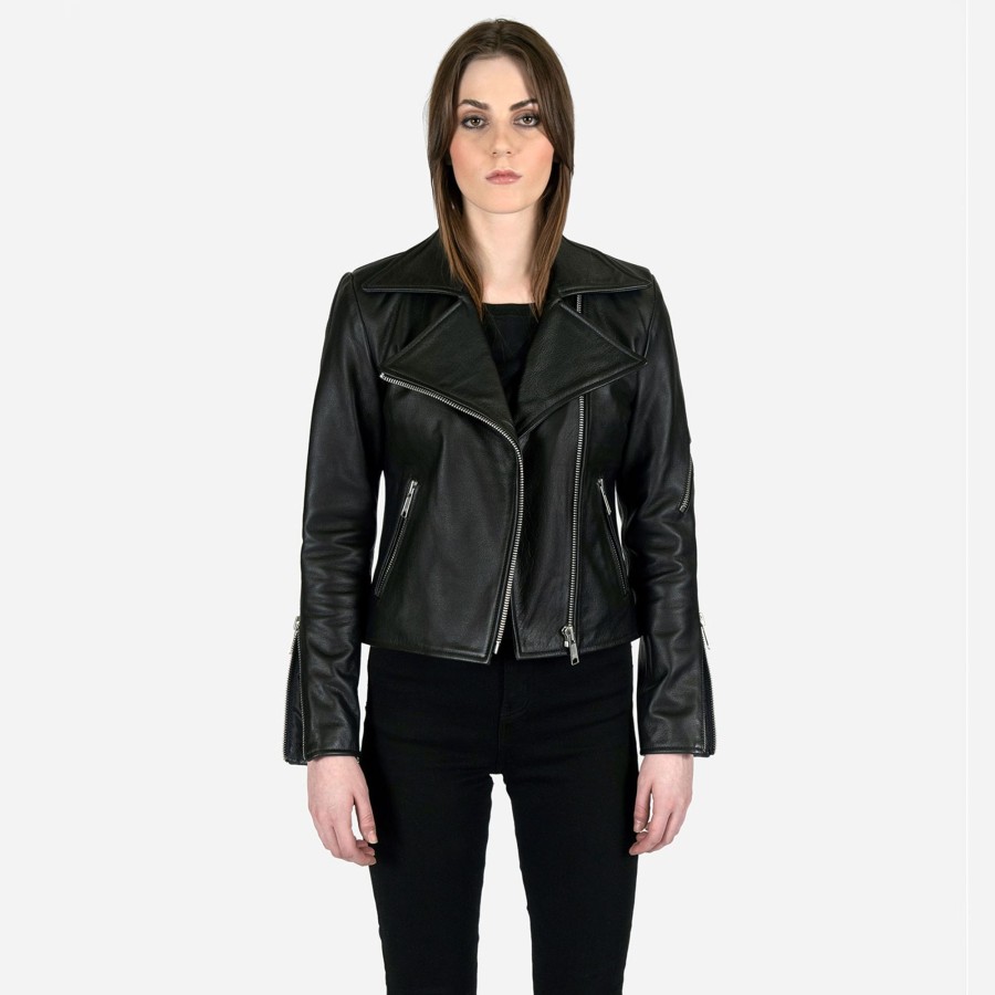 Women Straight To Hell Apparel Leather Jackets | Flash - Leather Jacket (Size Xs, S, M, L, Xl, 2Xl, 3Xl, 4Xl)