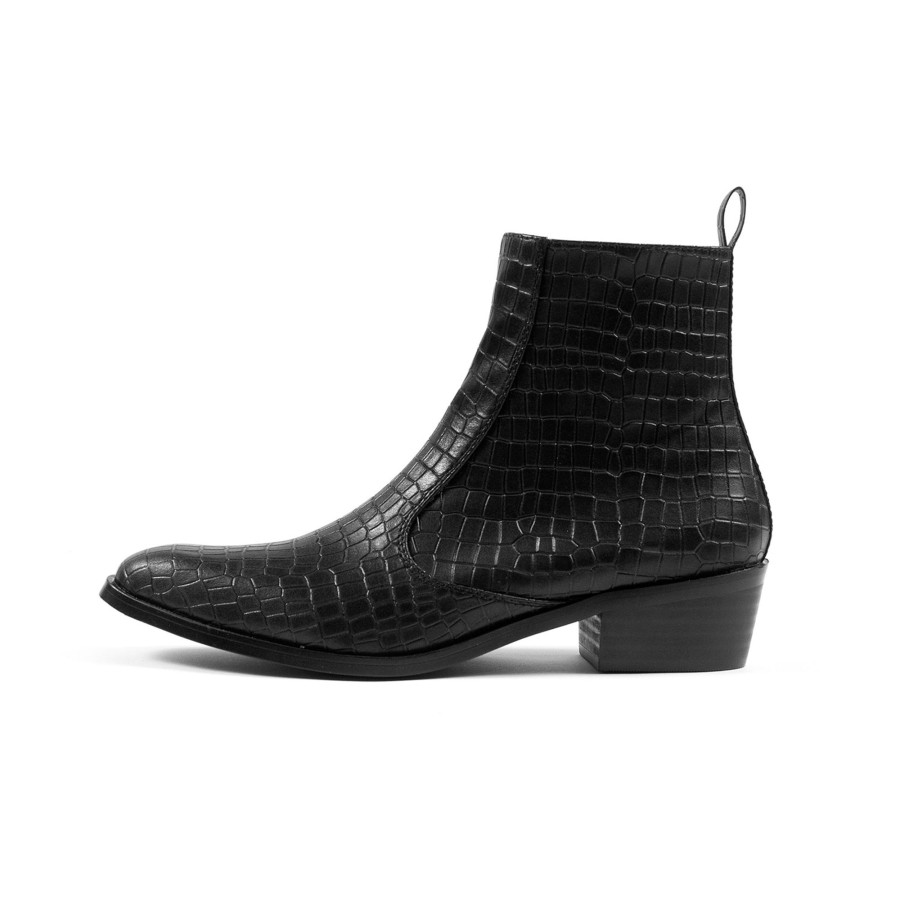 Men Straight To Hell Apparel Vegan | Vegan Richards - Black Snakeskin Faux Leather Zip Boots