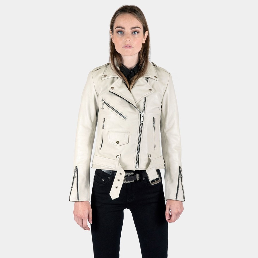 Women Straight To Hell Apparel Leather Jackets | Commando - White (Size Xs, S, L, Xl, 2Xl, 3Xl, 4Xl, 5Xl)