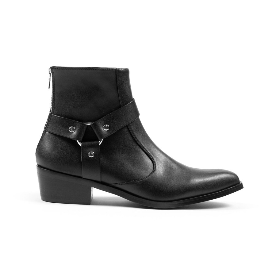 Men Straight To Hell Apparel Vegan | Vegan Libertine - Black And Nickel Faux Leather Harness Boots