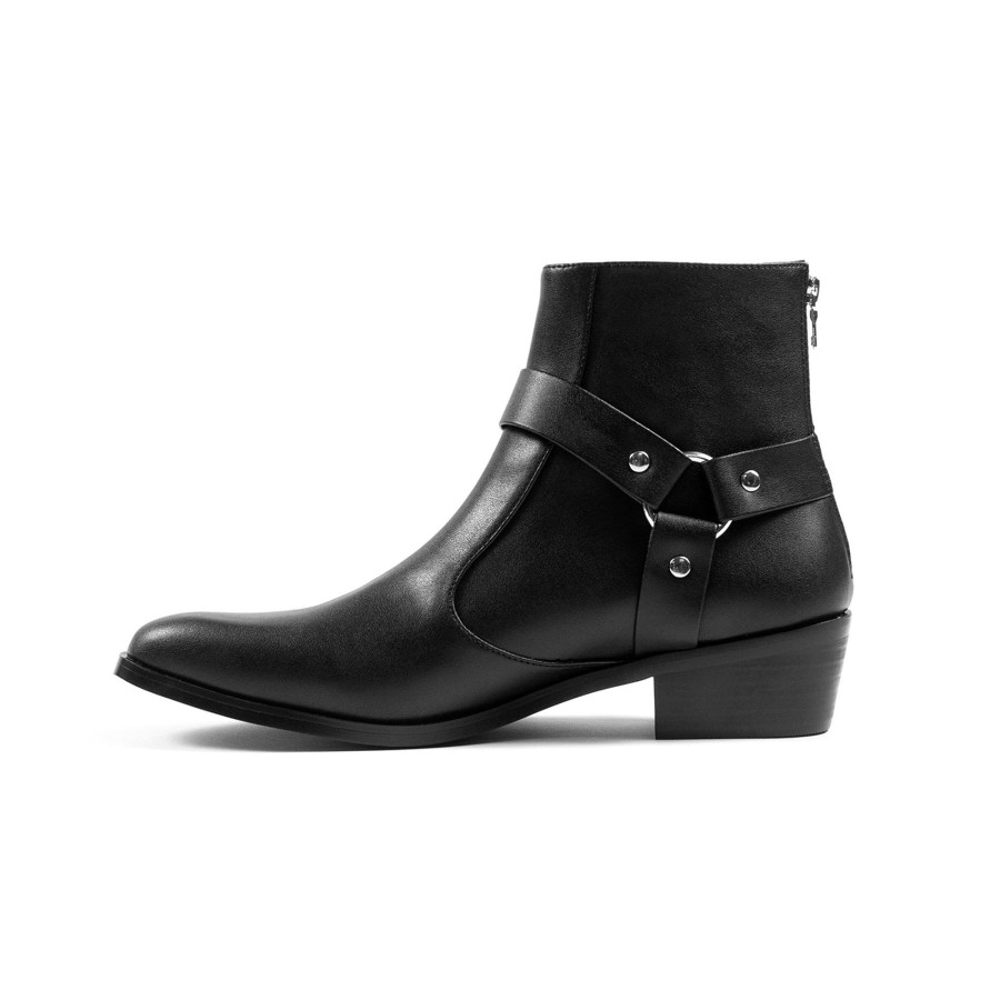 Men Straight To Hell Apparel Vegan | Vegan Libertine - Black And Nickel Faux Leather Harness Boots