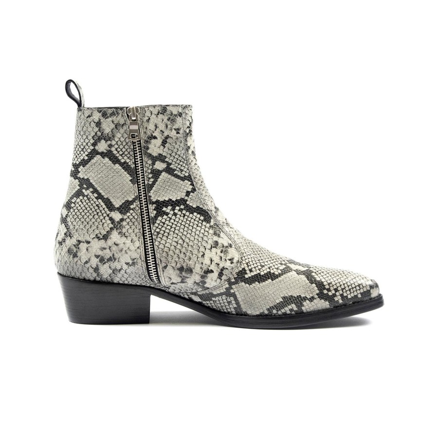 Men Straight To Hell Apparel Boots | Richards - Grey Snakeskin Leather Zip Boot