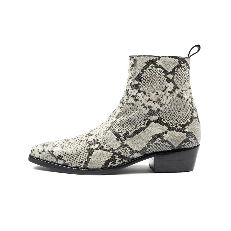 Men Straight To Hell Apparel Boots | Richards - Grey Snakeskin Leather Zip Boot