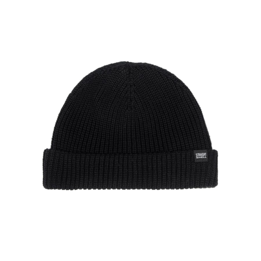 Women Straight To Hell Apparel Hats & Beanies | Wanderer - Black Cotton Short Beanie