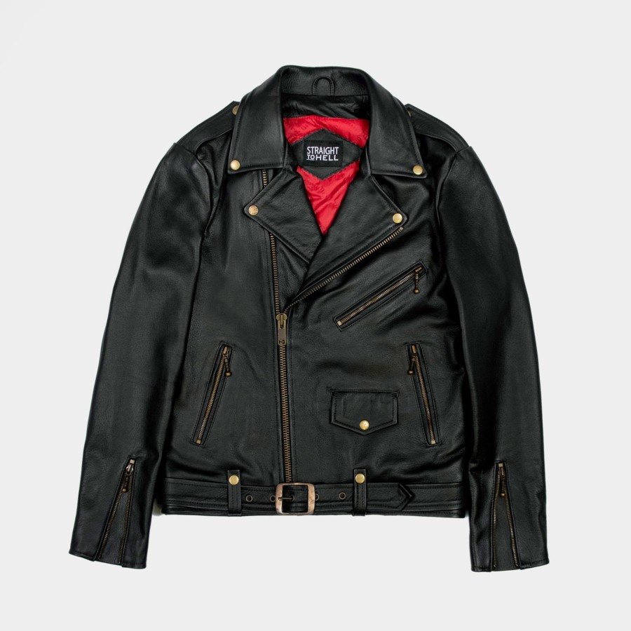 Men Straight To Hell Apparel Leather Jackets | Commando - Black And Brass Leather Jacket