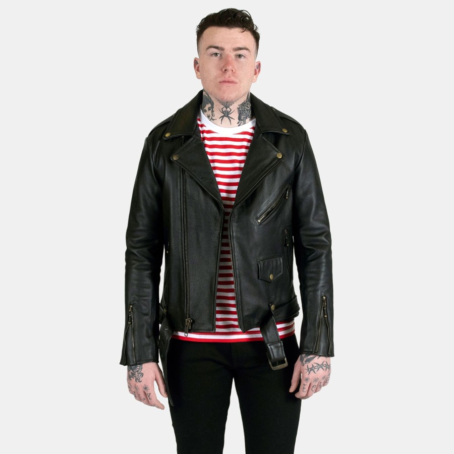 Men Straight To Hell Apparel Leather Jackets | Commando - Black And Brass Leather Jacket